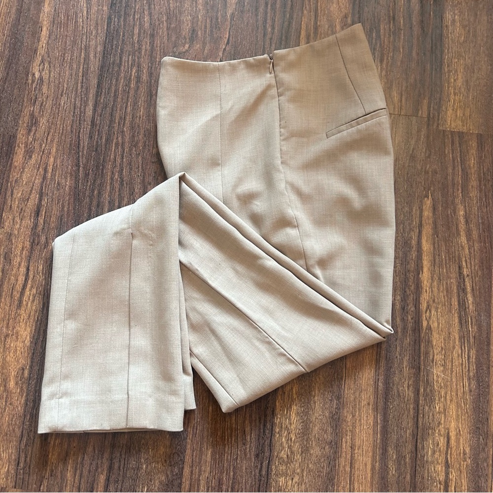 Zara Beige Straight Leg High Rise Zippered Classic Dress Pants Trousers Small